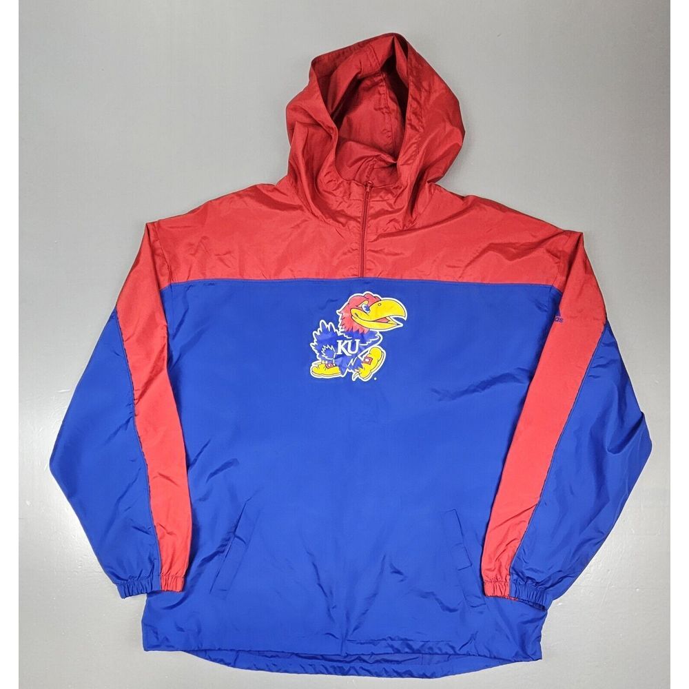 Adidas Kansas Jayhawks Jacket Mens XL. Blue Qt. Zip‎  Windbreaker Back Pocket.